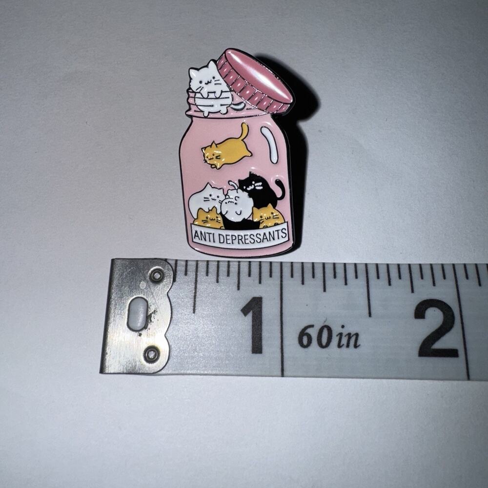 Anti Depressant Cat Kitten Pill Bottle Pin Brooch